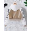 imageSOLY HUX Girls PU Leather Varsity Jacket Color Block Letter Graphic Patchwork Long Sleeve Casual OuterwearKhaki Letter