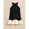 imageSOLY HUX Girls Pearl Halter Dress Sleeveless Ruffle Hem Color Block Cute Birthday Midi DressesBlack and White