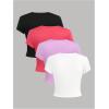 imageSOLY HUX Girls Short Sleeve Shirts 4 Packs Basic TShirts Tight Fitted Summer Tee Crop TopsHot Pink White Black
