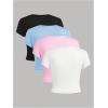 imageSOLY HUX Girls Short Sleeve Shirts 4 Packs Basic TShirts Tight Fitted Summer Tee Crop TopsWhite Pink Blue Black