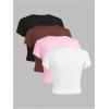imageSOLY HUX Girls Short Sleeve Shirts 4 Packs Basic TShirts Tight Fitted Summer Tee Crop TopsWhite Pink Brown Black