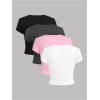 imageSOLY HUX Girls Short Sleeve Shirts 4 Packs Basic TShirts Tight Fitted Summer Tee Crop TopsWhite Pink Grey Black