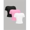 imageSOLY HUX Girls Summer Tops 3 Pack Cute Clothes Short Sleeve Square Neck Regular Fit T Shirts Casual Basic TeesWhite Pink Black