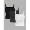 imageSOLY HUX Girls Tank Tops 3 Packs Cute Ruched Spaghetti Strap Camisole Slim Fit UndershirtsBlack Grey White