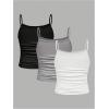 imageSOLY HUX Girls Tank Tops 3 Packs Cute Ruched Spaghetti Strap Camisole Slim Fit UndershirtsLight Grey White Black