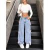 imageSOLY HUX Girls Y2k Bow Jeans Cute Straight Leg Mid Waist Casual Denim PantsBlue Bow