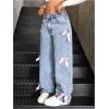 imageSOLY HUX Girls Y2k Bow Jeans Cute Straight Leg Mid Waist Casual Denim PantsBlue Bow