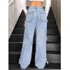 imageSOLY HUX Girls Y2k Bow Jeans Cute Straight Leg Mid Waist Casual Denim PantsBlue Bow