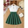 imageSOLY HUX Toddler Girls Contrast Lace Dress Mock Neck Cap Sleeve A Line Flared Belted Short DressesGreen and White