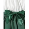 imageSOLY HUX Toddler Girls Contrast Lace Dress Mock Neck Cap Sleeve A Line Flared Belted Short DressesGreen and White