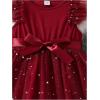 imageSOLY HUX Toddler Girls Mesh Birthday Dress Ruffle Sleeve Long Dress Belted A Line Flared Party Tutu DressesRed Star