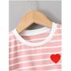 imageSOLY HUX Toddler Girls Striped Print Short Sleeve Tee Shirts Heart Crewneck Cute Summer TopsPink and White