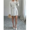imageSOLY HUX Womens 2 Piece Outfits Plaid Long Sleeve Button Down Cropped Jacket and Sleeveless Mini Dress SetsBlack and White Plaid