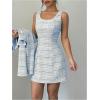 imageSOLY HUX Womens 2 Piece Outfits Plaid Long Sleeve Button Down Cropped Jacket and Sleeveless Mini Dress SetsBlue Plaid