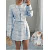 imageSOLY HUX Womens 2 Piece Outfits Plaid Long Sleeve Button Down Cropped Jacket and Sleeveless Mini Dress SetsBlue Plaid