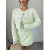 imageSOLY HUX Womens 2 Piece Outfits Plaid Long Sleeve Button Down Cropped Jacket and Sleeveless Mini Dress SetsGreen Plaid