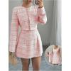 imageSOLY HUX Womens 2 Piece Outfits Plaid Long Sleeve Button Down Cropped Jacket and Sleeveless Mini Dress SetsPink Plaid