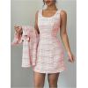 imageSOLY HUX Womens 2 Piece Outfits Plaid Long Sleeve Button Down Cropped Jacket and Sleeveless Mini Dress SetsPink Plaid