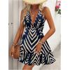 imageSOLY HUX Womens Allover Print Summer Dress Halter Deep V Neck Ruffle Hem Short DressesBlue Chevron