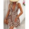 imageSOLY HUX Womens Allover Print Summer Dress Halter Deep V Neck Ruffle Hem Short DressesKhaki Chevron