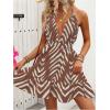 imageSOLY HUX Womens Allover Print Summer Dress Halter Deep V Neck Ruffle Hem Short DressesKhaki Chevron