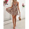 imageSOLY HUX Womens Allover Print Summer Dress Halter Deep V Neck Ruffle Hem Short DressesKhaki Chevron