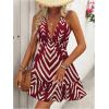imageSOLY HUX Womens Allover Print Summer Dress Halter Deep V Neck Ruffle Hem Short DressesRed Chevron