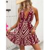imageSOLY HUX Womens Allover Print Summer Dress Halter Deep V Neck Ruffle Hem Short DressesRed Chevron