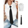 imageSOLY HUX Womens Button Down Sleeveless Crop Shirts Summer Tank Top Cropped Blouse with Matching TieWhite and Black