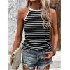 imageSOLY HUX Womens Casual Striped Tank Top Sleeveless Crew Neck Halter Ribbed Summer TopsBlack Striped