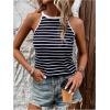 imageSOLY HUX Womens Casual Striped Tank Top Sleeveless Crew Neck Halter Ribbed Summer TopsBlue Striped