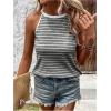 imageSOLY HUX Womens Casual Striped Tank Top Sleeveless Crew Neck Halter Ribbed Summer TopsDark Grey Striped