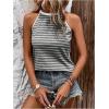 imageSOLY HUX Womens Casual Striped Tank Top Sleeveless Crew Neck Halter Ribbed Summer TopsDark Grey Striped