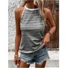 imageSOLY HUX Womens Casual Striped Tank Top Sleeveless Crew Neck Halter Ribbed Summer TopsDark Grey Striped