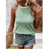 imageSOLY HUX Womens Casual Striped Tank Top Sleeveless Crew Neck Halter Ribbed Summer TopsGreen Striped