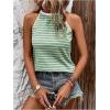 imageSOLY HUX Womens Casual Striped Tank Top Sleeveless Crew Neck Halter Ribbed Summer TopsGreen Striped