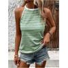 imageSOLY HUX Womens Casual Striped Tank Top Sleeveless Crew Neck Halter Ribbed Summer TopsGreen Striped