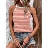 imageSOLY HUX Womens Casual Striped Tank Top Sleeveless Crew Neck Halter Ribbed Summer TopsPink and White Striped