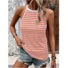imageSOLY HUX Womens Casual Striped Tank Top Sleeveless Crew Neck Halter Ribbed Summer TopsPink and White Striped