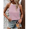 imageSOLY HUX Womens Casual Striped Tank Top Sleeveless Crew Neck Halter Ribbed Summer TopsStriped Pink