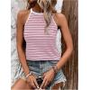 imageSOLY HUX Womens Casual Striped Tank Top Sleeveless Crew Neck Halter Ribbed Summer TopsStriped Pink