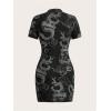 imageSOLY HUX Womens Chinese Cheongsam Short Sleeve Dragon Print Dress Mini Bodycon Evening DressesBlack Printed