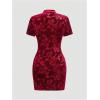 imageSOLY HUX Womens Chinese Cheongsam Short Sleeve Dragon Print Dress Mini Bodycon Evening DressesBurgundy Floral