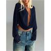 imageSOLY HUX Womens Deep V Neck Draped Crop Blouse Long Sleeve Shirts Going Out Cropped TopsDark Blue