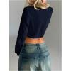 imageSOLY HUX Womens Deep V Neck Draped Crop Blouse Long Sleeve Shirts Going Out Cropped TopsDark Blue