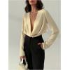 imageSOLY HUX Womens Deep V Neck Draped Crop Blouse Long Sleeve Shirts Going Out Cropped TopsPure Apricot