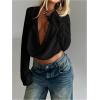 imageSOLY HUX Womens Deep V Neck Draped Crop Blouse Long Sleeve Shirts Going Out Cropped TopsPure Black