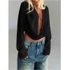 imageSOLY HUX Womens Deep V Neck Draped Crop Blouse Long Sleeve Shirts Going Out Cropped TopsPure Black
