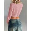 imageSOLY HUX Womens Deep V Neck Draped Crop Blouse Long Sleeve Shirts Going Out Cropped TopsPure Pink