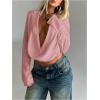 imageSOLY HUX Womens Deep V Neck Draped Crop Blouse Long Sleeve Shirts Going Out Cropped TopsPure Pink
